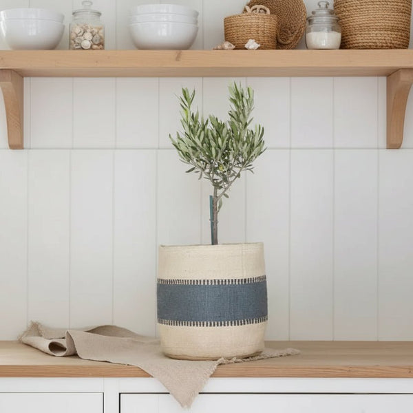 Blue Stripe Jute Planter - Distinctly Living