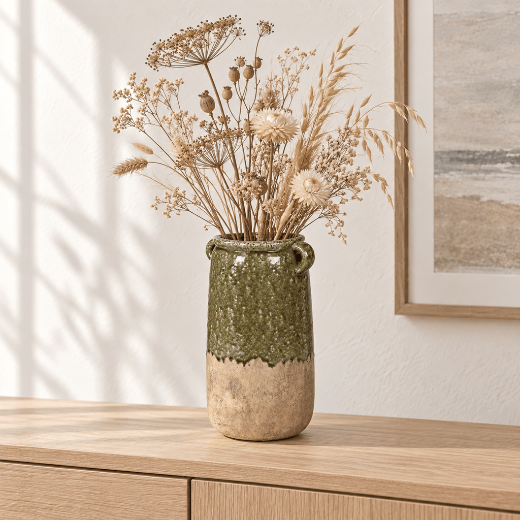 Bracken Olive Drip Glaze Vase - Distinctly Living