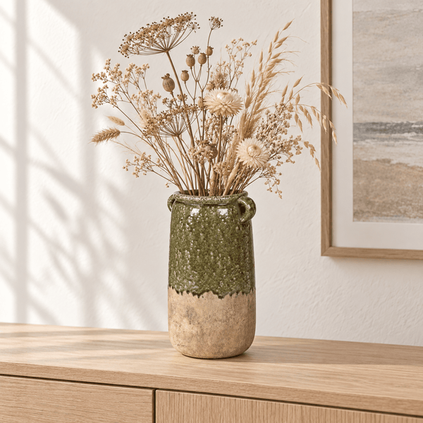 Bracken Olive Drip Glaze Vase - Distinctly Living