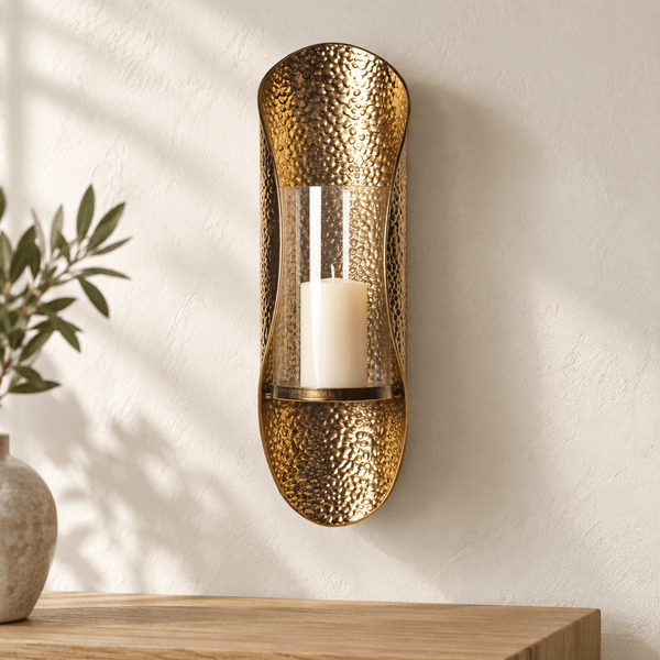 Brass Curvos Pillar Candle Wall Sconce - Distinctly Living