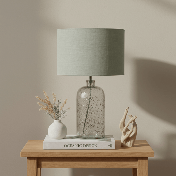 Bubble Glass Table Lamp and Linen Shade - Distinctly Living