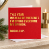 Buckle Up Christmas Greetings Card in a festive setting