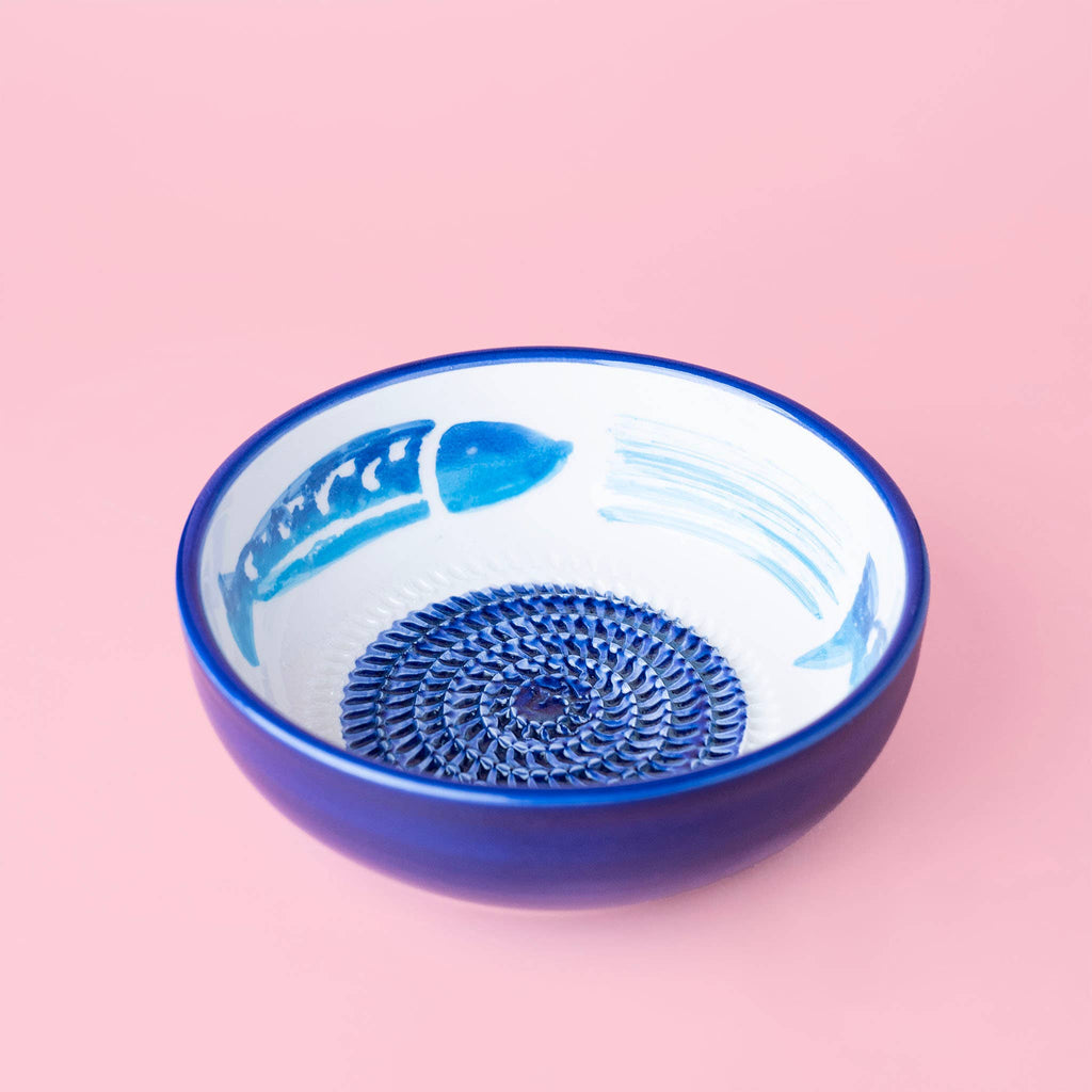 Ceramic Grater Bowl - Blue Fish - Distinctly Living