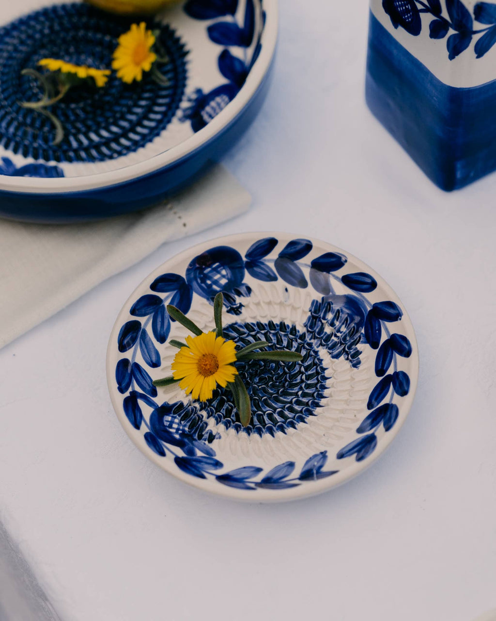 Ceramic Grater Plate - Blue Flower - Distinctly Living
