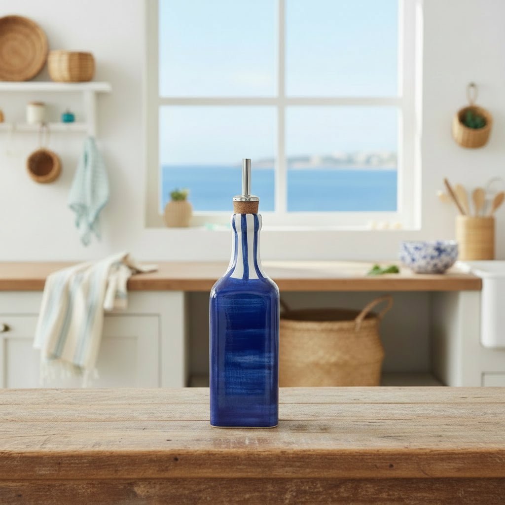 Ceramic Oil Dispenser - Blue Stripes - Distinctly Living