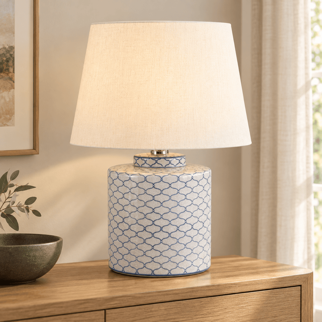 Ceramic Table Lamp - Grey & Blue - Distinctly Living