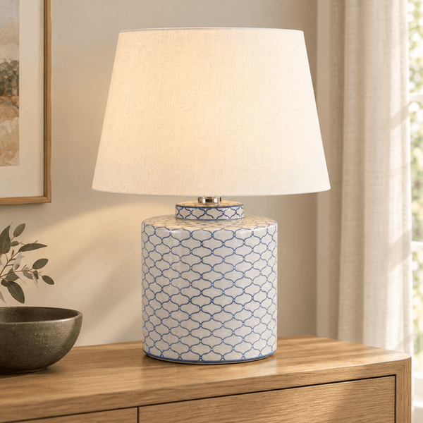 Ceramic Table Lamp - Grey & Blue - Distinctly Living
