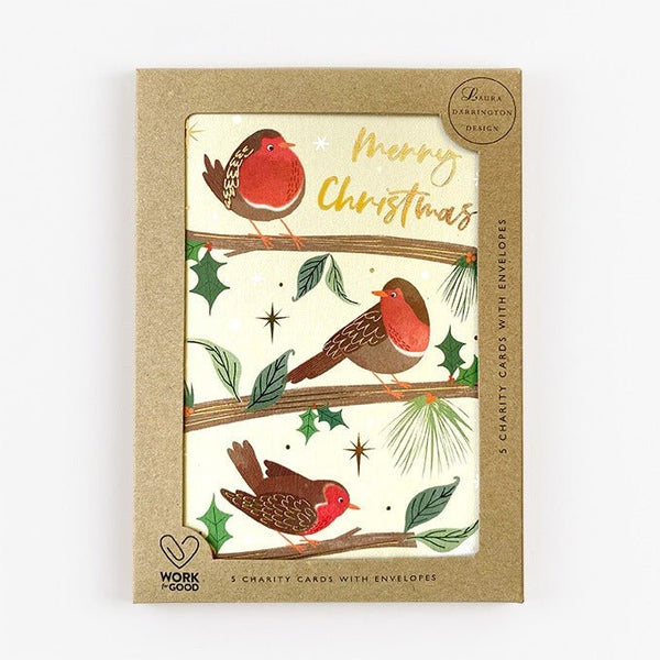 Christmas Card 5 Pack - Charity Christmas Card Pack - Robins - Distinctly Living