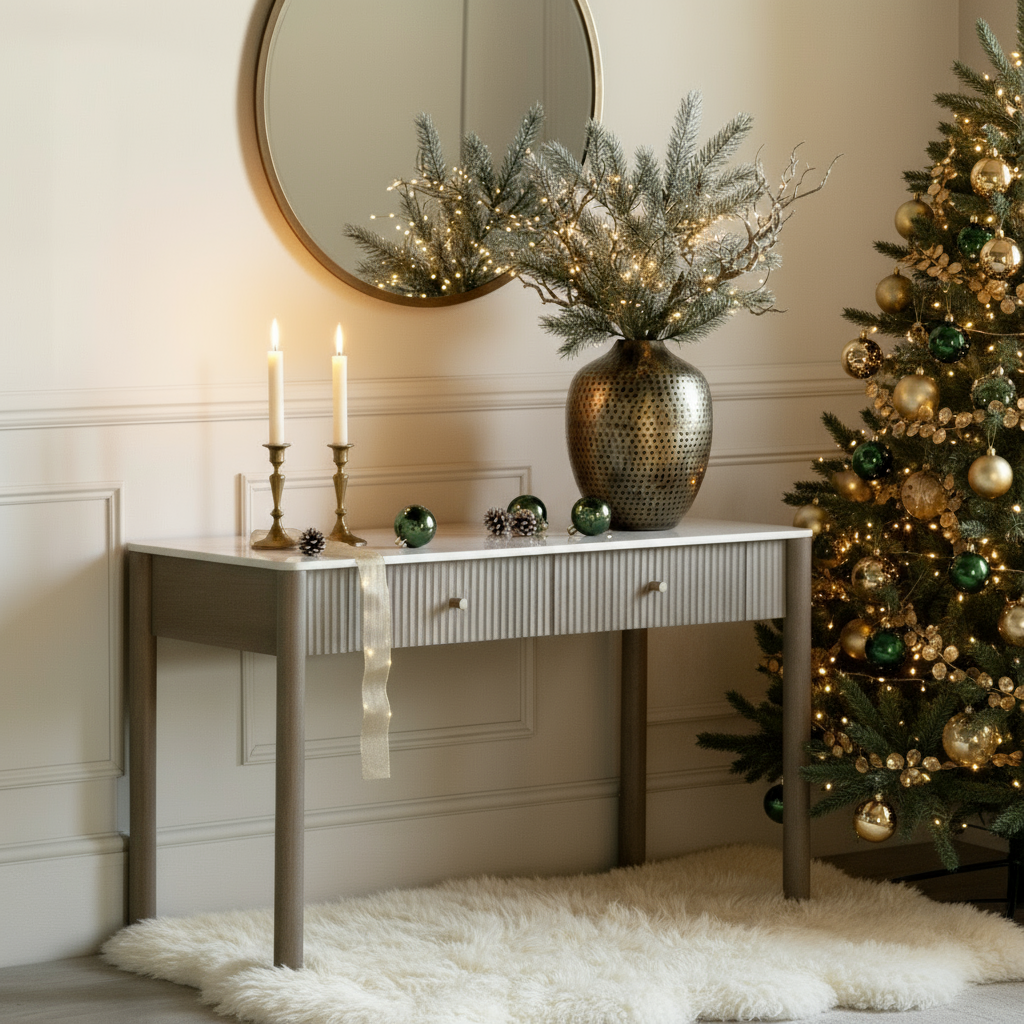 Christmas Ripple Console Table Promo - Candle Tree with Sheepskin