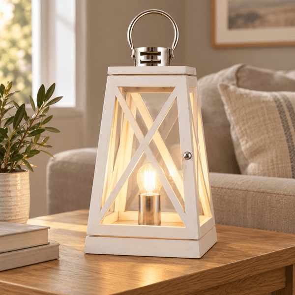 Coastal Lantern Table Lamp - Grey Wash or White - Distinctly Living