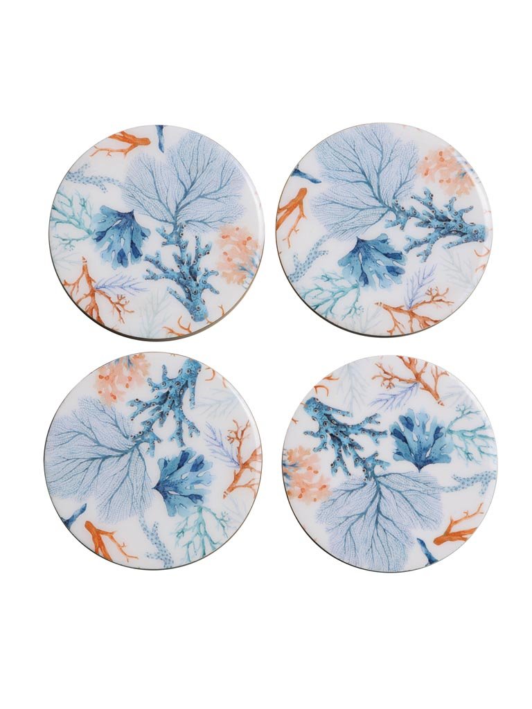Coral Enamelled Mango Wood Coasters - Set of 4 - Distinctly Living