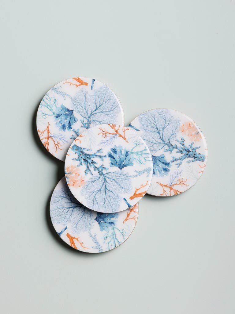 Coral Enamelled Mango Wood Coasters - Set of 4 - Distinctly Living