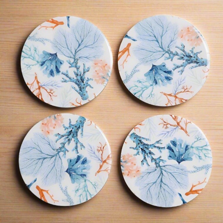 Coral Enamelled Mango Wood Coasters - Set of 4 - Distinctly Living