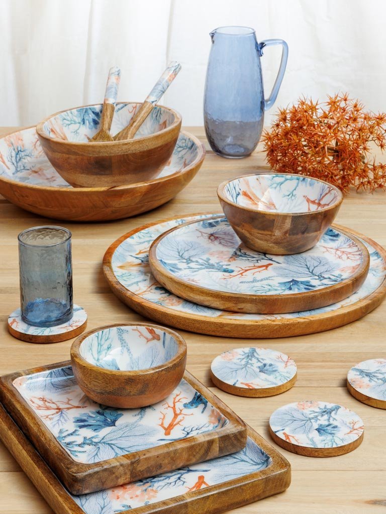 Coral Enamelled Mango Wood Coasters - Set of 4 - Distinctly Living
