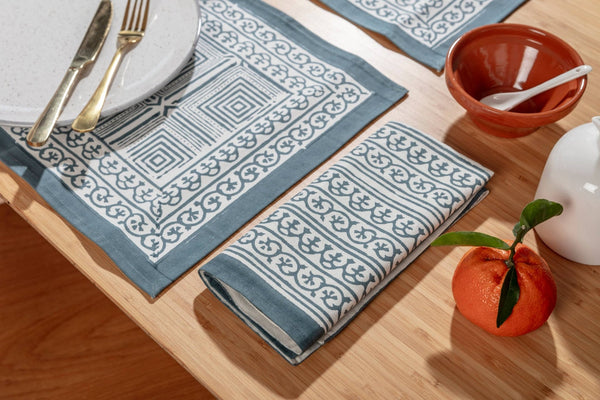 Dark Blue Block Printed Geo Placemats - Set of 4 - Distinctly Living