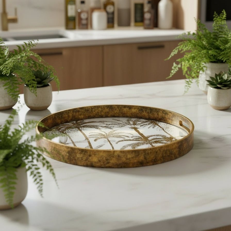 Dark Gold Palm Tree Serving Tray - Medium or Large - Distinctly Living