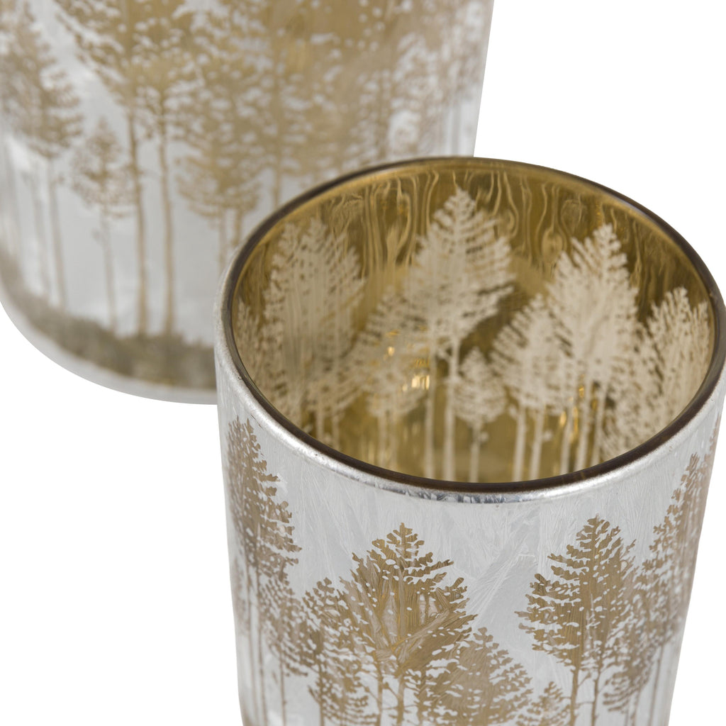 Deco Luxe Silver Etched Tree Candle Holder Set 3