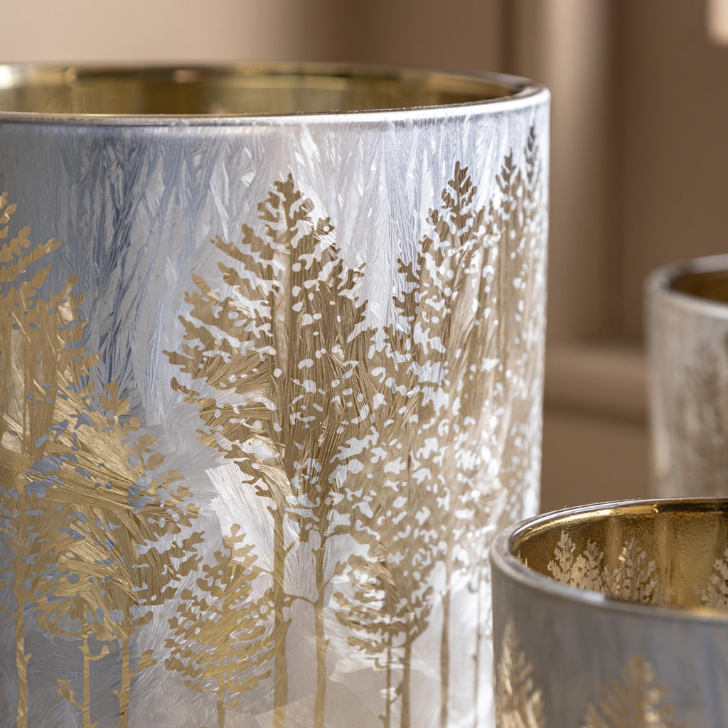 Deco Luxe Silver Etched Tree Candle Holder Set 3