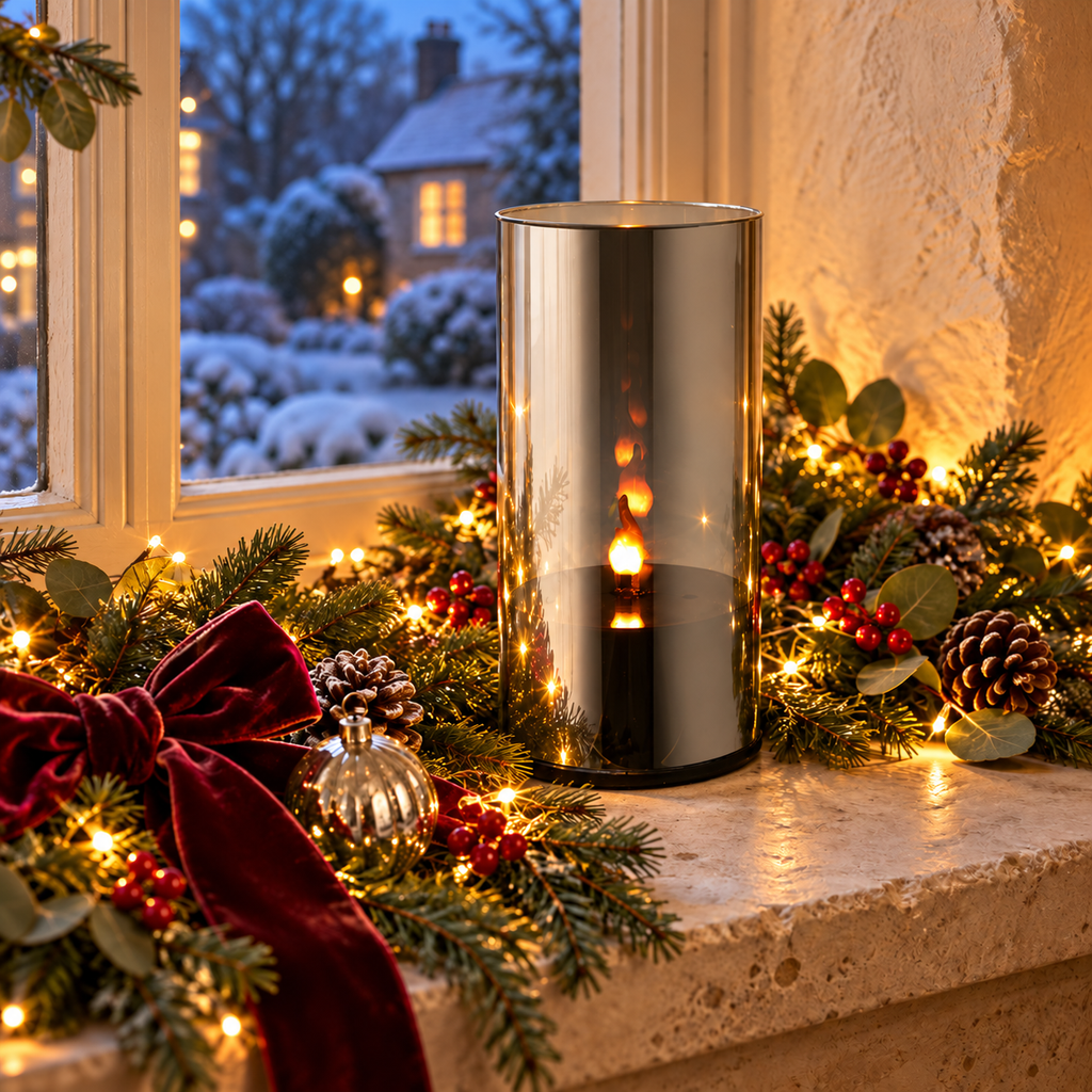 Ember Glow Smokey Grey LED Candle – Large - Distinctly Living