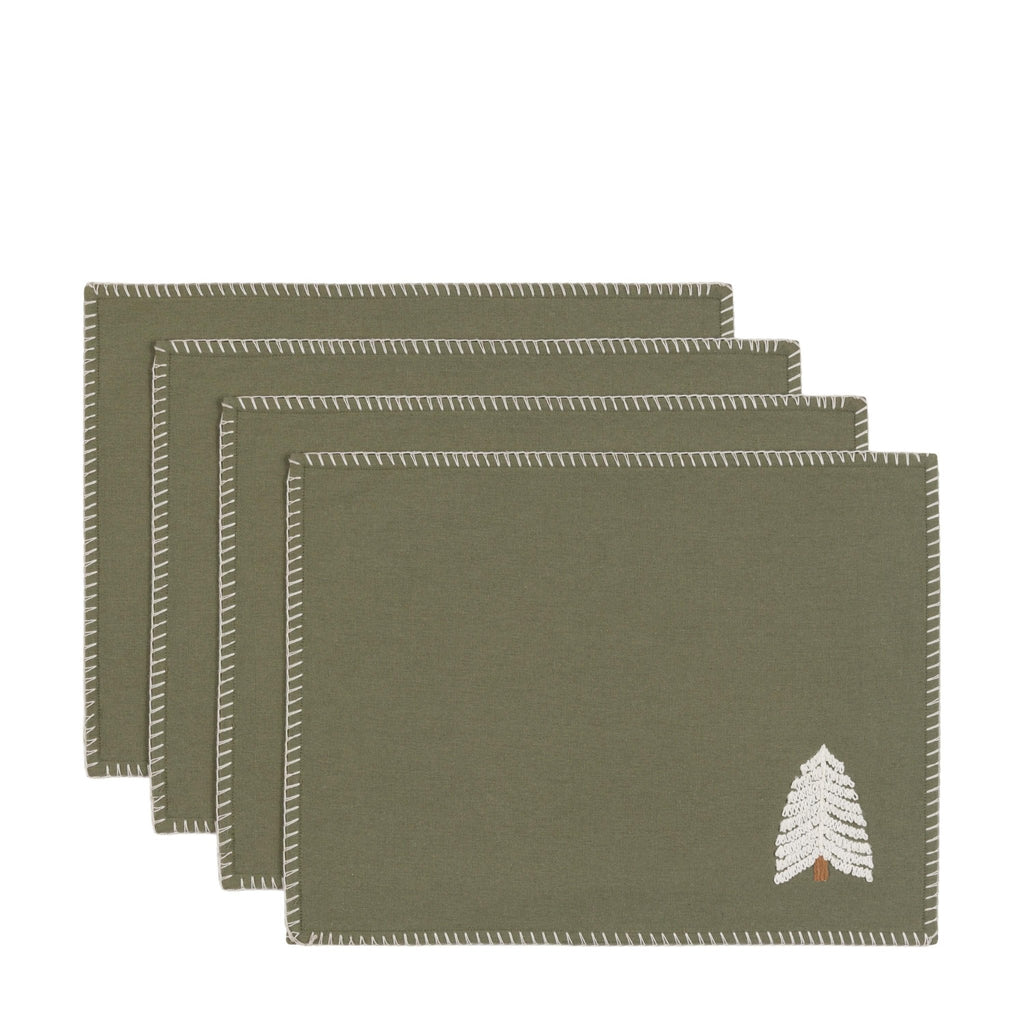 Embroidered Tree Green Placemat - Set of 4 - Distinctly Living