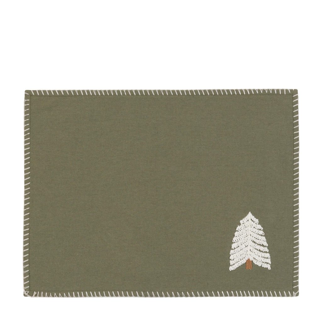 Embroidered Tree Green Placemat - Set of 4 - Distinctly Living