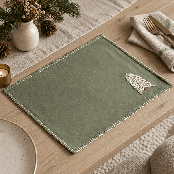 Embroidered Tree Green Placemat - Set of 4 - Distinctly Living