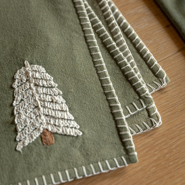 Embroidered Tree Green Placemat - Set of 4 - Distinctly Living