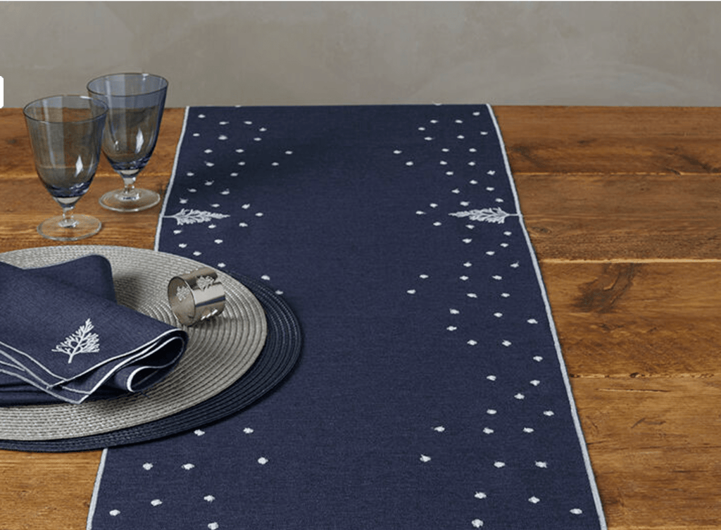 Embroidered Trees Navy Runner 1.75m - Distinctly Living