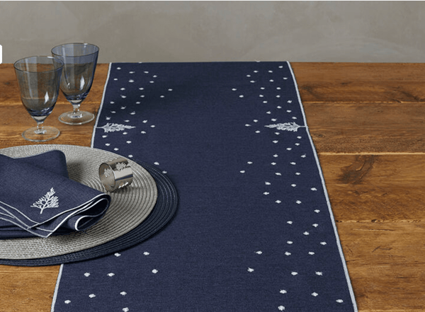 Embroidered Trees Navy Runner 1.75m - Distinctly Living