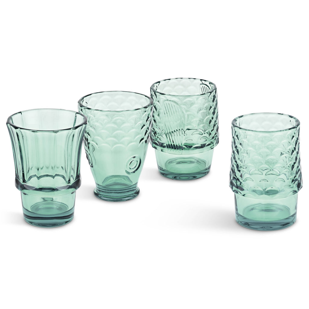 Fish Stacking Drinking Glass - Set of 4 - Green - Distinctly Living
