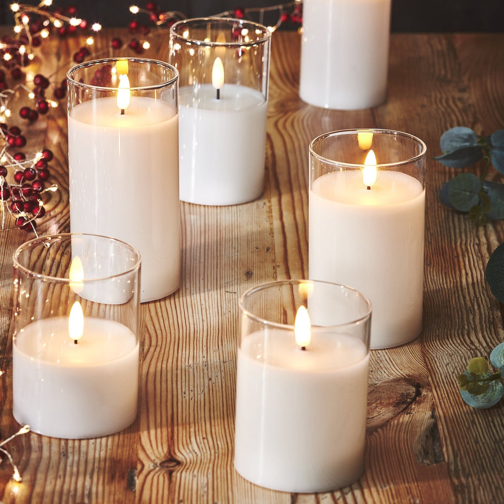 Flickering LED Candles in Glass Holder - Set of 3 - Distinctly Living