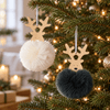 Fluffy Pom Pom Hanging Reindeer - Grey or White - Distinctly Living