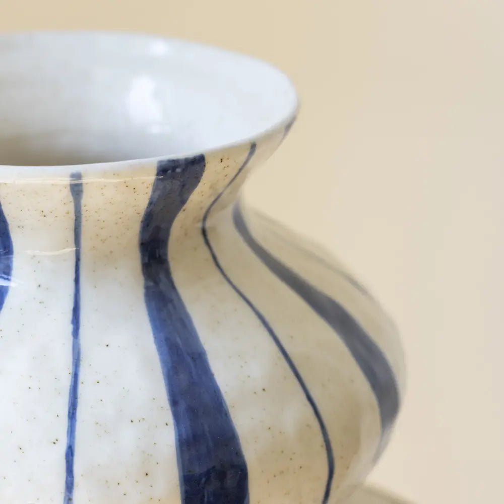 Fluted Neck Blue Stripe Vase - Distinctly Living