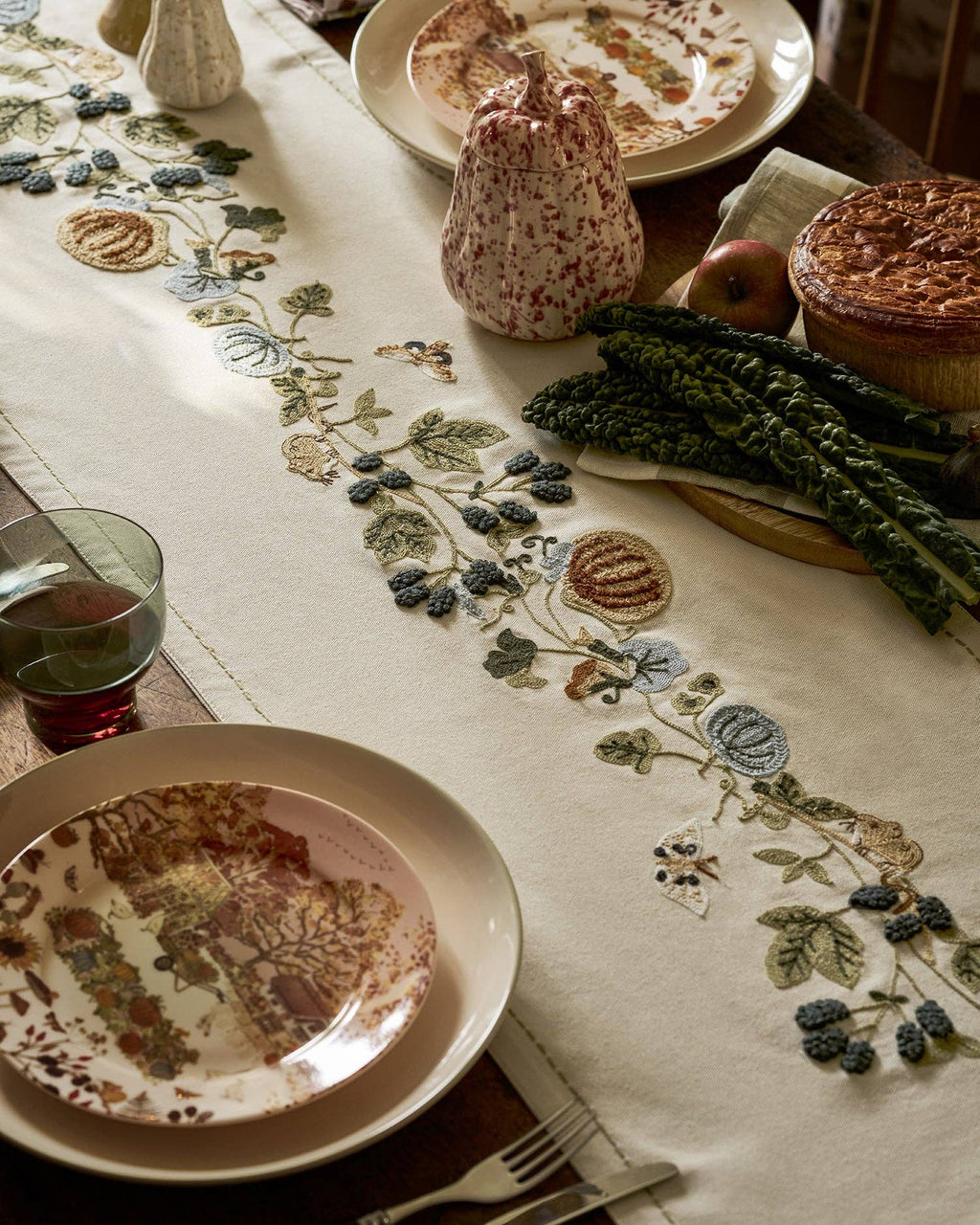 Foliage Hand Embroidered Table Runner 1.6m - Distinctly Living