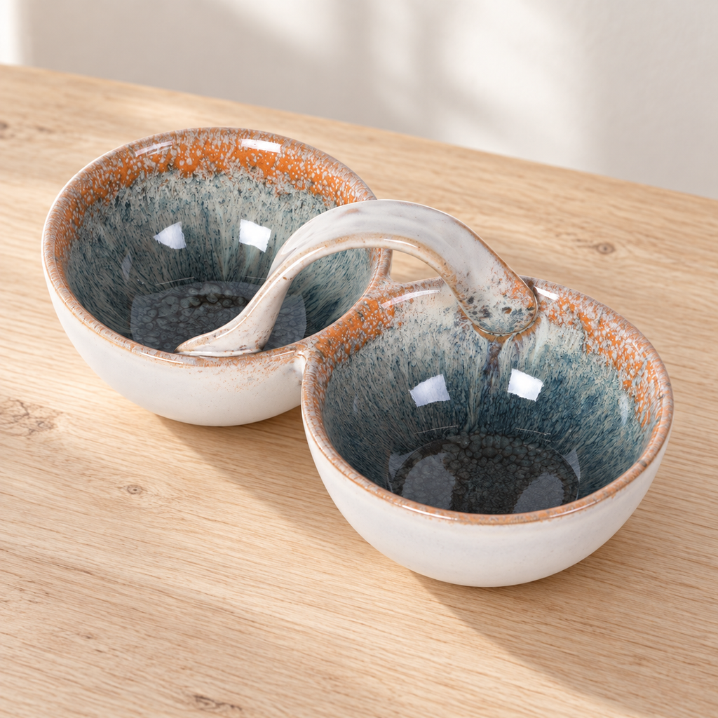 Forest Edge - Double Bowl With Handle in a naturally lit interior