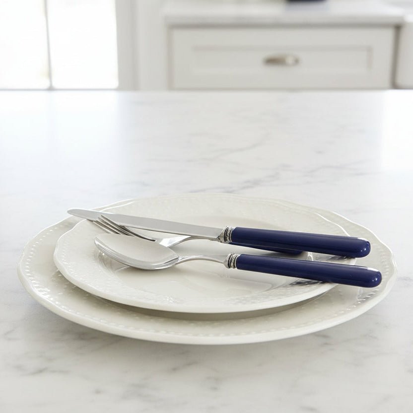 French Bistro Style 24 Piece Cutlery Set With Green or Navy Blue Handles - Distinctly Living