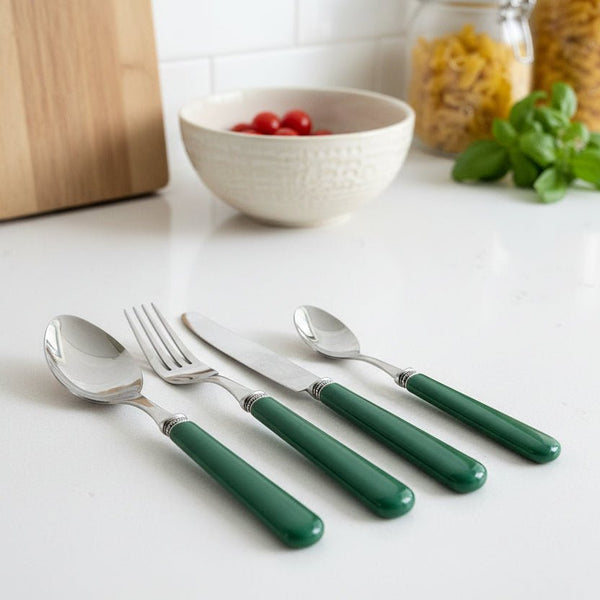 French Bistro Style 24 Piece Cutlery Set With Green or Navy Blue Handles - Distinctly Living