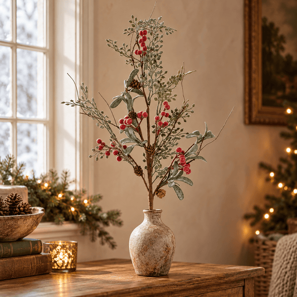 Frosted Red Berry Spray – 78cm - Distinctly Living