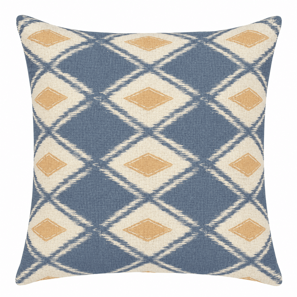 Geometric Blue Ikat Cushion - Distinctly Living