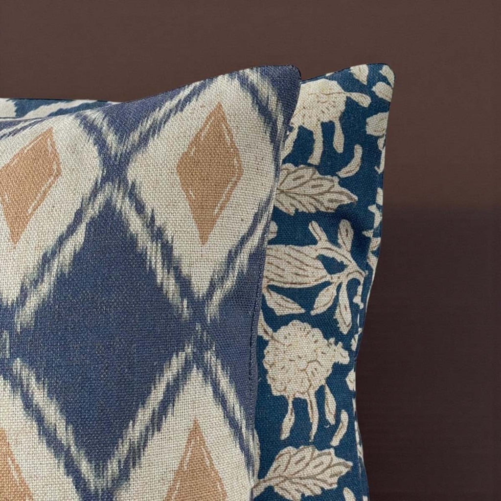 Geometric Blue Ikat Cushion - Distinctly Living