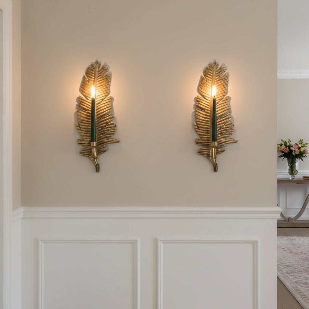 Gold Feather Wall Sconce - Distinctly Living