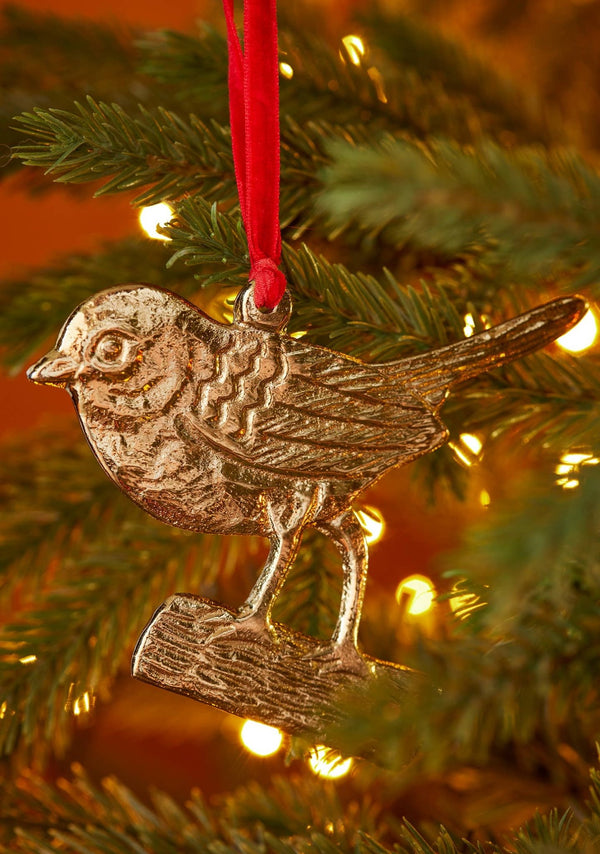 Gold Metal Robin on Branch Decoration - Distinctly Living