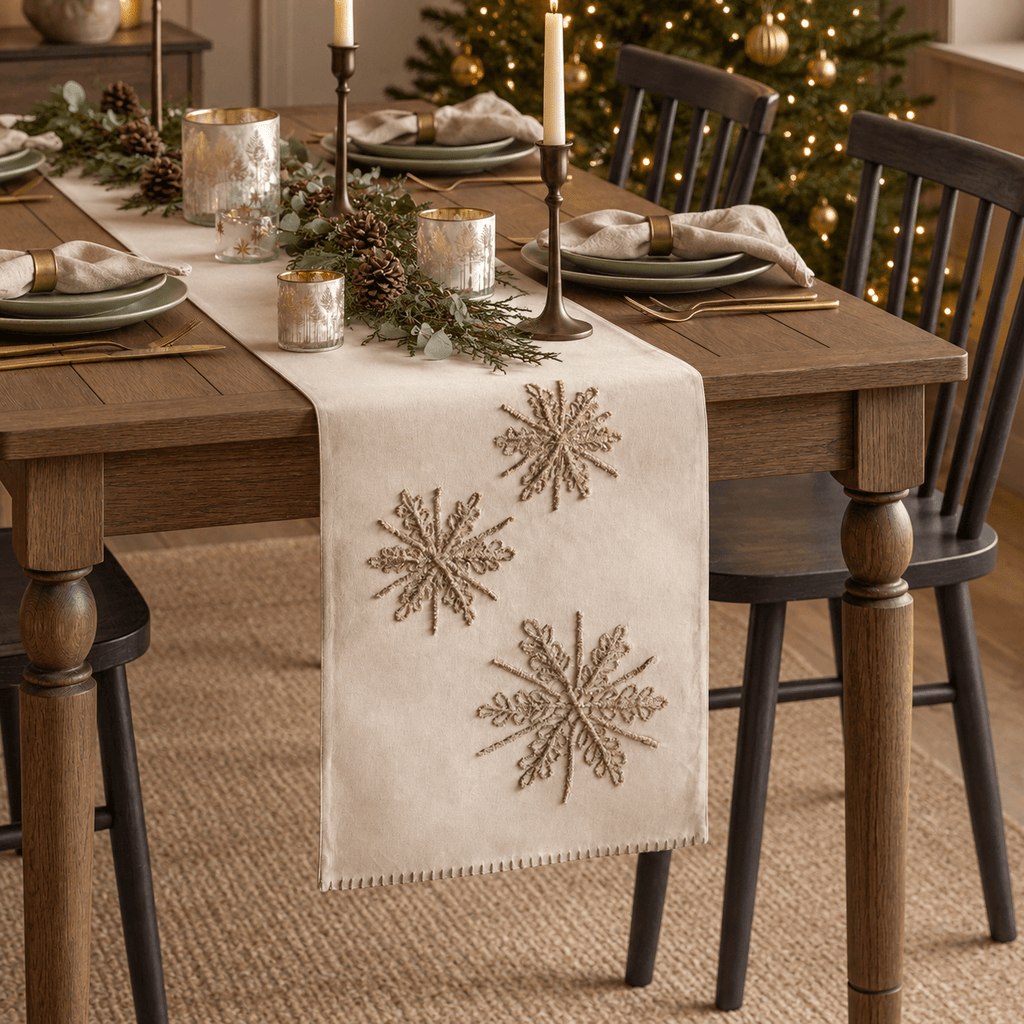 Gold Snowflake Table Runner 36x180cm - Distinctly Living