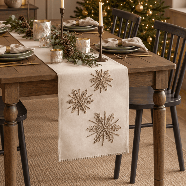 Gold Snowflake Table Runner 36x180cm - Distinctly Living