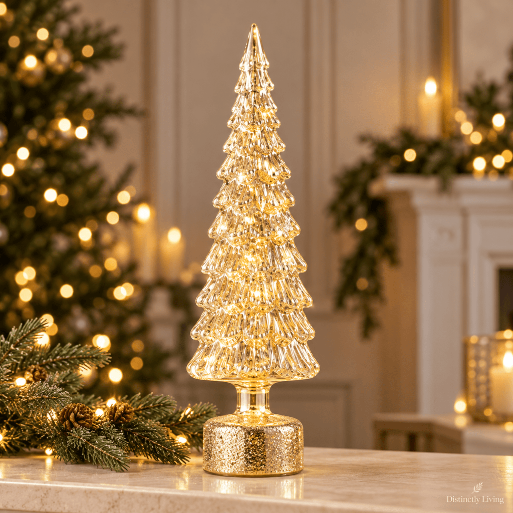 Gold Spinning Glass Christmas Tree – 38cm - Distinctly Living