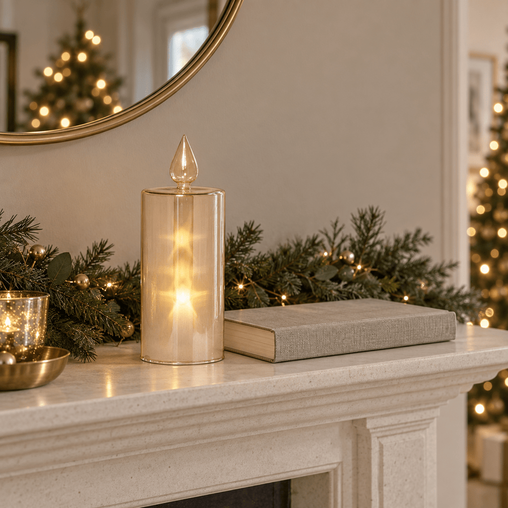 Golden Ember LED Glass Candle - Large 25cm - Distinctly Living