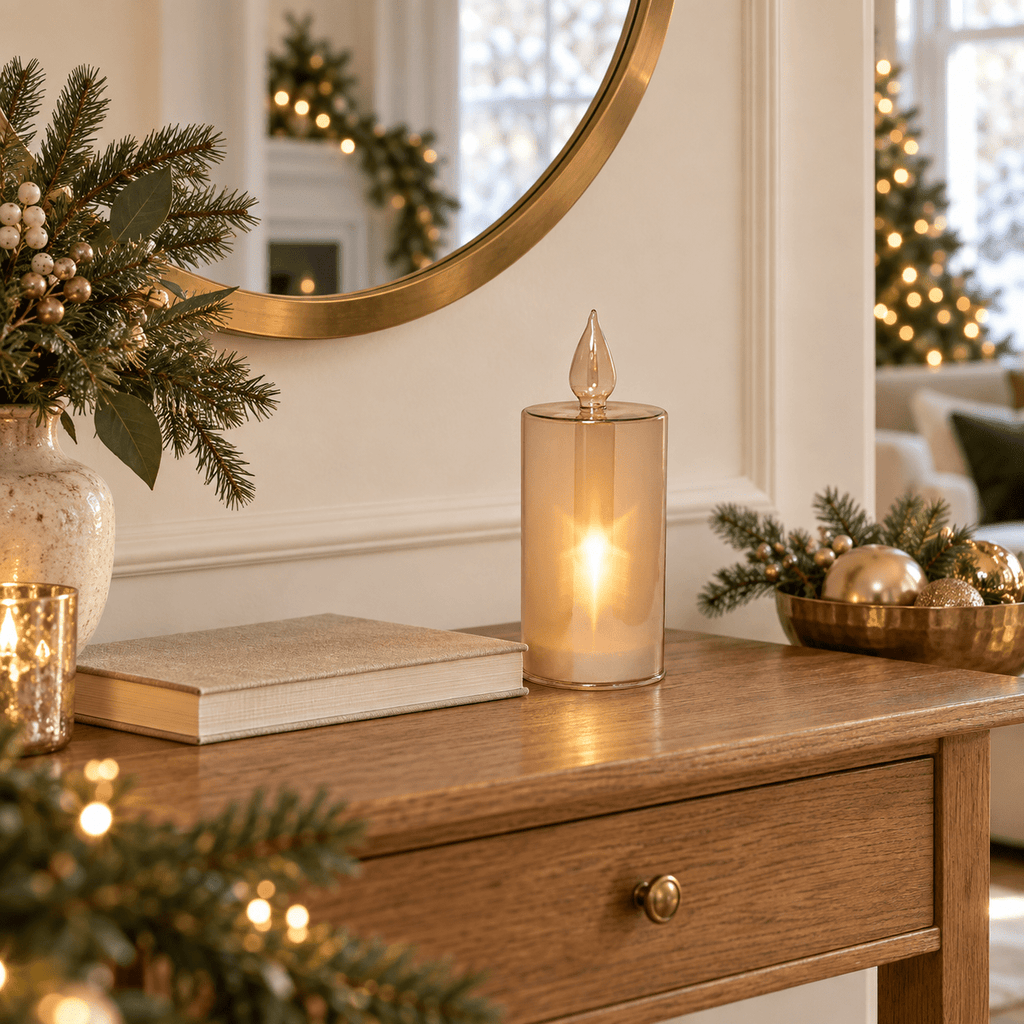 Golden Ember LED Glass Candle - Small 20cm - Distinctly Living
