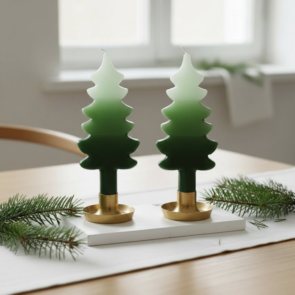 Green Christmas Tree Dinner Candles - 2 Pack - Distinctly Living