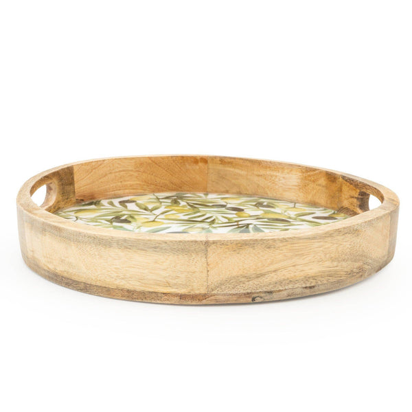 Handcrafted Round Tray Mango Wood - Olives 30cm 2PK - Distinctly Living