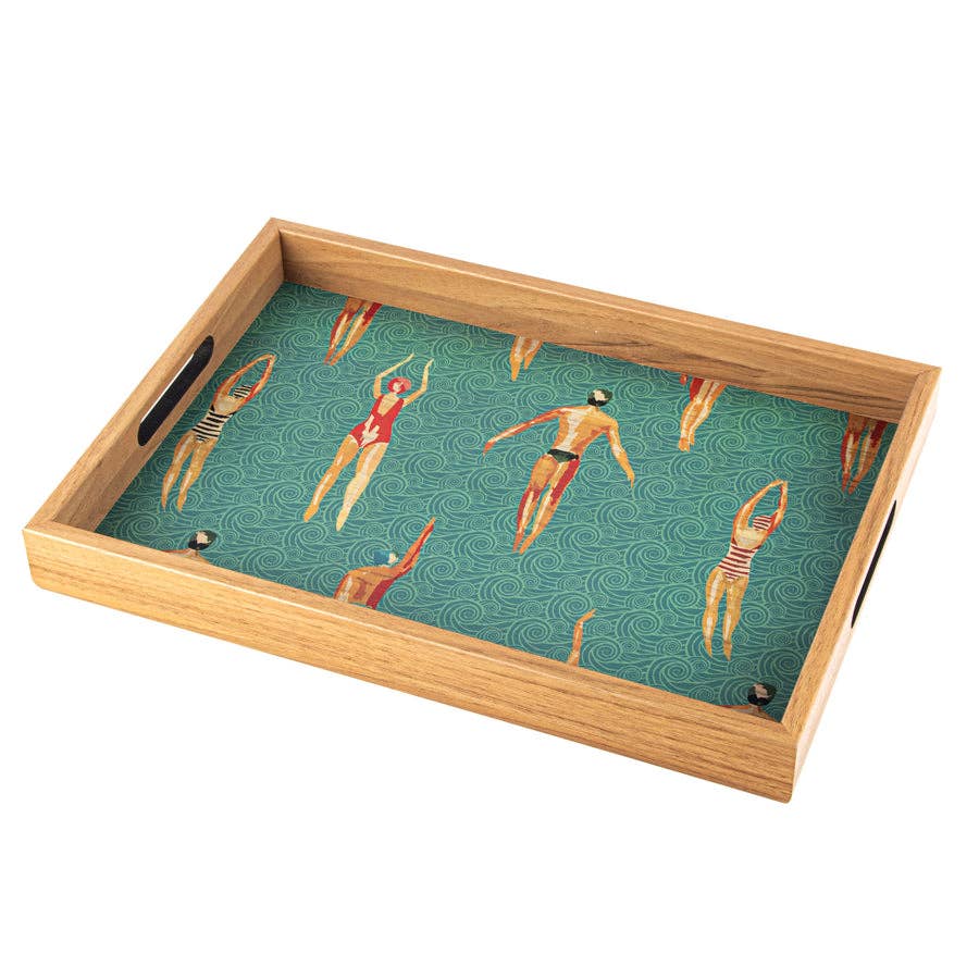 Handcrafted Wooden Tray - Art Deco Swimmers - Distinctly Living